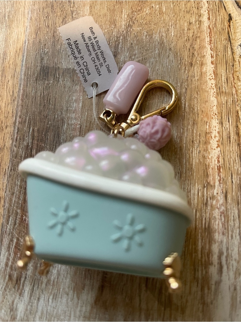 Bath & Body Works Mint and Pink Bathtub Charm Gold Hardware Pocketbac Holder